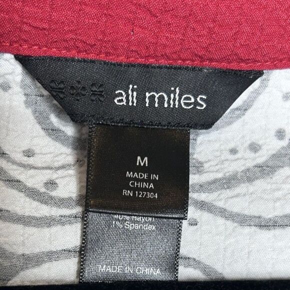 Ali Miles Women's Artsy Abstract Funky Art to Wear Crinkle White Spiral Tunic M - Picture 7 of 8